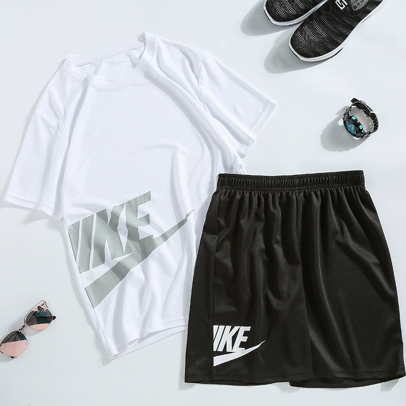 2020 Летняя спортивная одежда с короткими рукавами Футболка с принтом с тремя планками свободный спортивный набор мужской фитнес-набор мужской