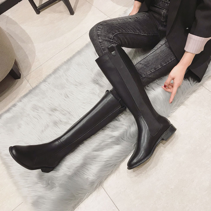 Chanel-Style Mid-Calf Boots for Women, Flat Riding Boots, High Boots with Stiletto Heels, British Style, Slim and Long, New Autumn and Winter Models