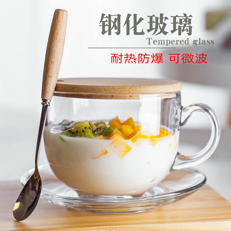 Transparent Large-size Oatmeal Breakfast Cup Milk Coffee Glass Cup Household with Lid and Spoon Big Belly Water Cup ins with Handle Transparent Large-size Oatmeal Breakfast Cup Milk Coffee Glass Cup Household with Lid and Spoon Big Belly Water Cup ins with Handle