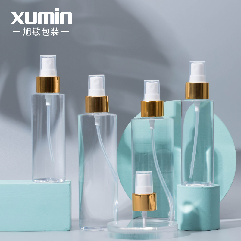En stock plástico transparente hombro plano tóner plástico PET botella de embalaje cosmético Xumin material de embalaje Xumin