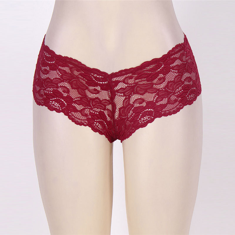 Fabricante exporta ropa interior femenina de talla grande, calzones tipo bóxer sexys de encaje jacquard con cintura media-baja, entrepierna de algodón acolchada, 6 colores