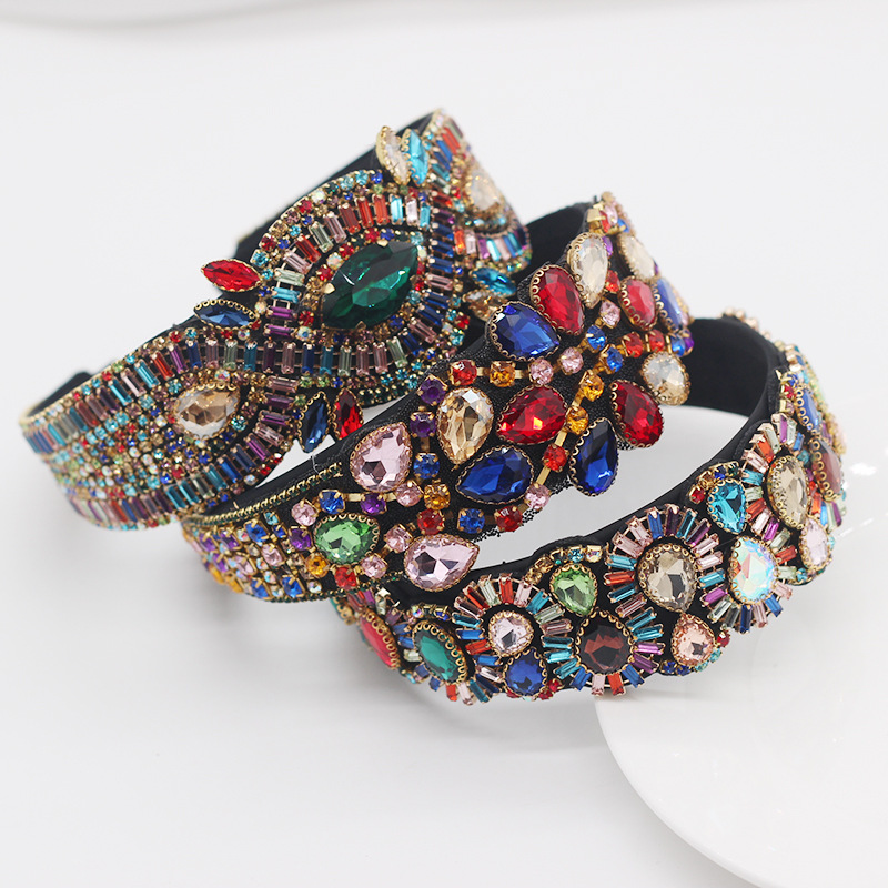 European and American Style Baroque Retro Luxury Beautiful Headband Colorfulful Rhinestone Gem Personalized Prom Catwalk Hair Accessories Headdress