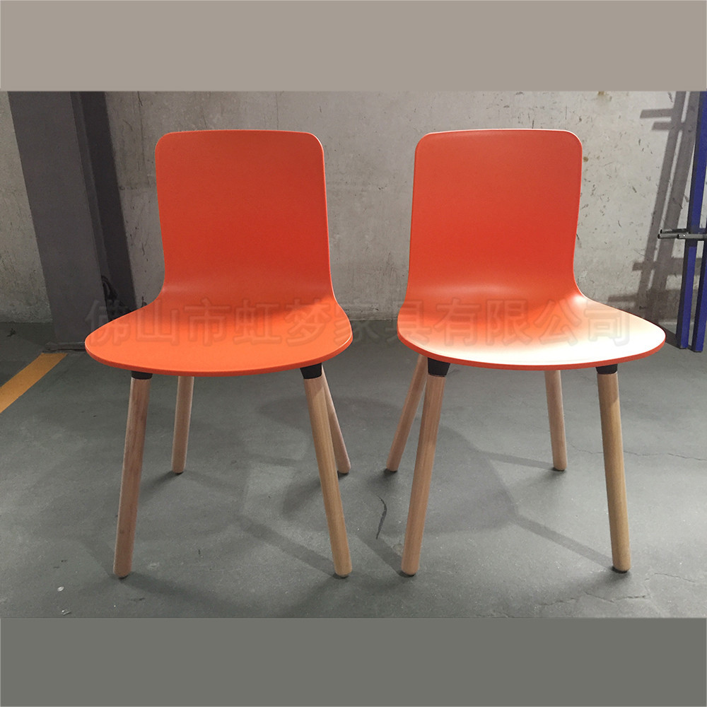 Fast restaurant orange plastic chair [PC077] staff canteen plastic chair | Thickened back Beech feet plastic chair