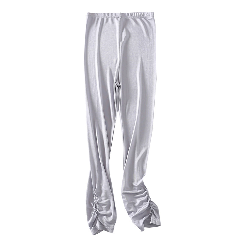 Silk leggings, elastic trousers, hip-accented