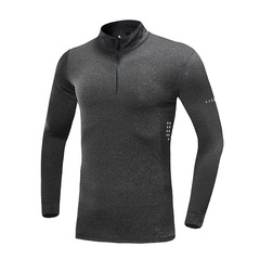 Half-zip long sleeve quick-dry T-shirt for men, Western-style sports and fitness apparel, elastic tight clothing, Amazon running shirt