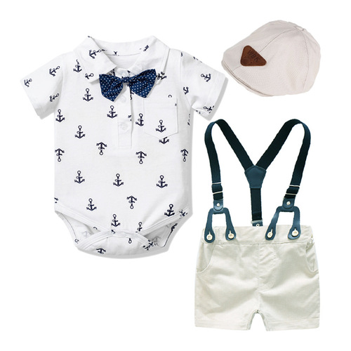 Foreign trade boys and babies gentlemen's clothes printed summer new suit triangular clothes wholesale cross-border