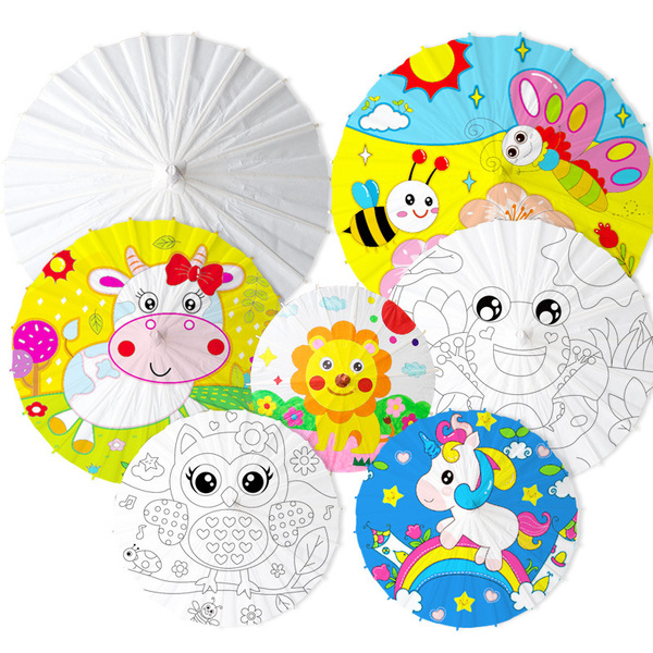 Large medium children DIY white paper umbrella handmade painting…