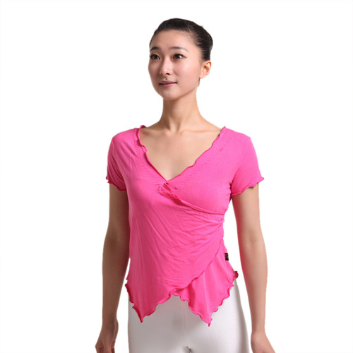 Red Dance Shoes Dance Wear for Women Adult Short Sleeve Cross Yoga Practice Dress Modern Square Dance Collarless Top 35207