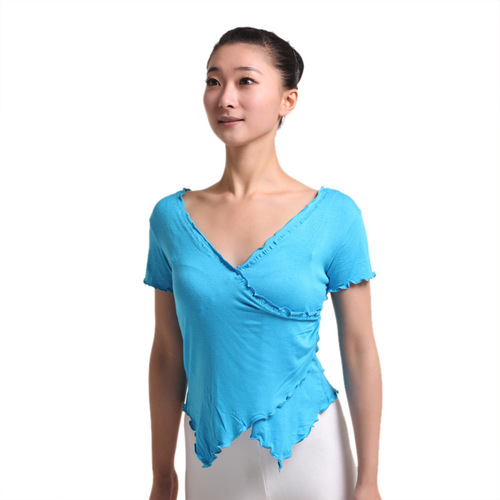 Red Dance Shoes Dance Wear for Women Adult Short Sleeve Cross Yoga Practice Dress Modern Square Dance Collarless Top 35207
