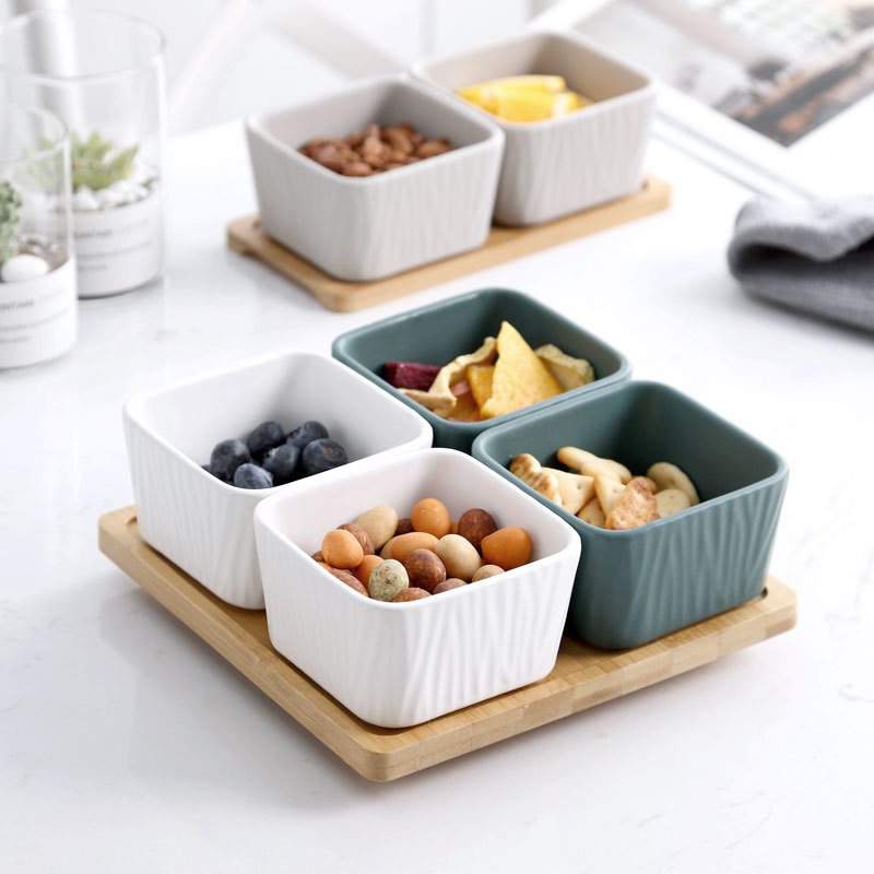 Hogar nórdico sala de estar creativa cerámica rejilla fruta seca plato merienda postre plato caramelo merienda tazón cuadrado