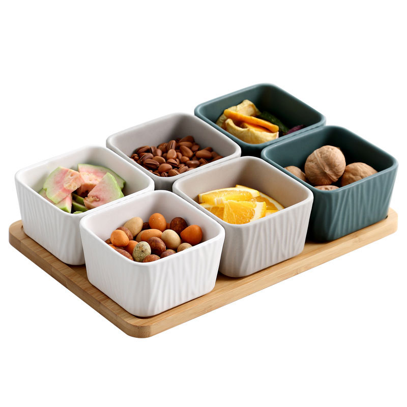 Hogar nórdico sala de estar creativa cerámica rejilla fruta seca plato merienda postre plato caramelo merienda tazón cuadrado