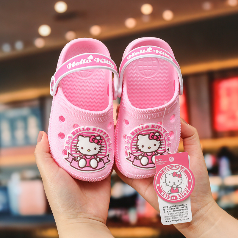 Hello Kitty zapatos de agujero para niños lindos de las niñas de fondo suave antideslizante sandalias de los niños de interior Bebé Zapatos de playa al aire libre