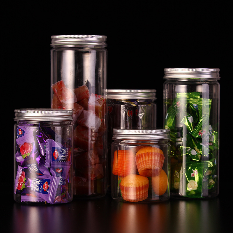 Wholesale Pet Food Grade Transparent Aluminum Lid Plastic Jar Bottle Sealed Jar Food Jar Snack Dried Fruit Packaging Bottle