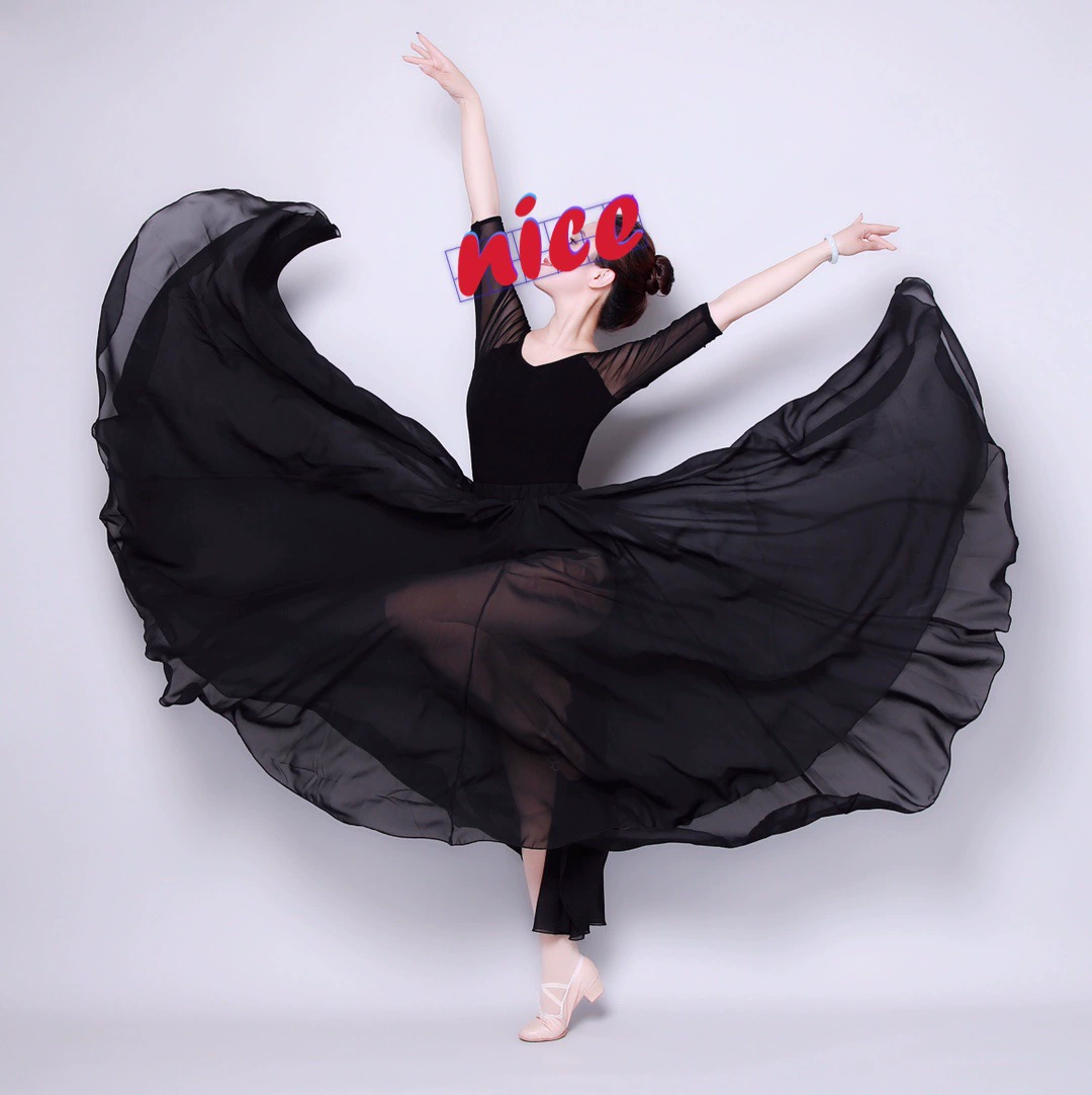 Классическая танцевальная юбка с большими качелями, открывающееся платье для танцевальной практики, юбка для танцевальной практики в этническом стиле, длинная юбка, газовая юбка средней длины