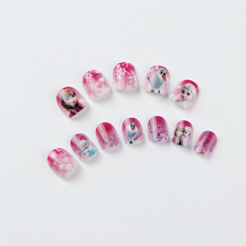 Ice and Snow Style 12-Piece Kidsren's Fake Nails, Cartoon Beautiful and Breathable Nail Art Patches, Colorfulful Wearable Nails