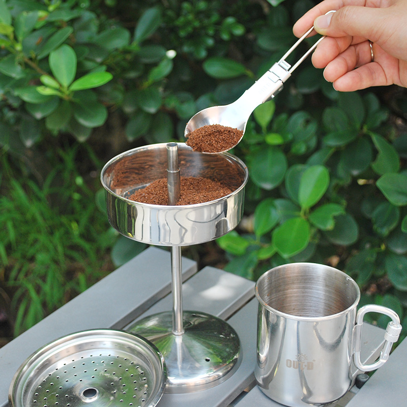 El fabricante suministra una cafetera americana de goteo estilo camping, cafetera mocha de acero inoxidable para uso en exteriores y en el hogar con capacidad para 9 tazas.