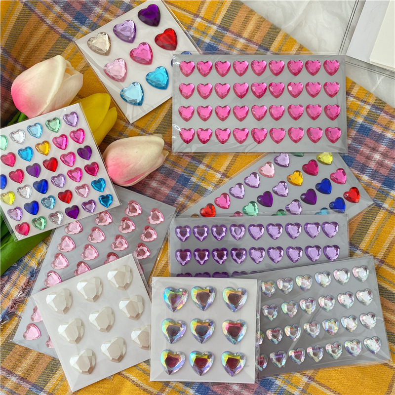 Cute love beautiful girl diamond laser colorful crystal mobile phone stickers decorative makeup girl stickers