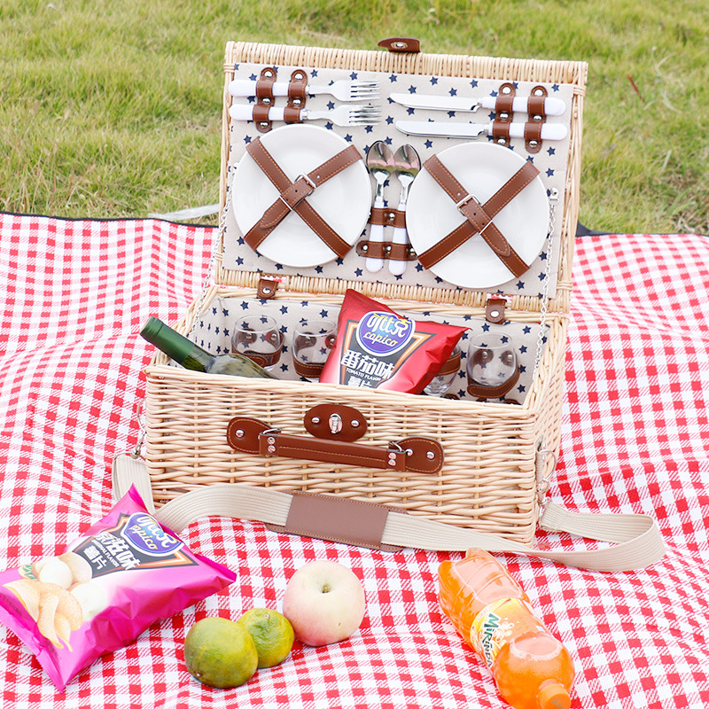 Primavera sauce cesta de picnic cesta de la compra portátil cesta de picnic con tapa cesta de regalo Comercio exterior al por mayor