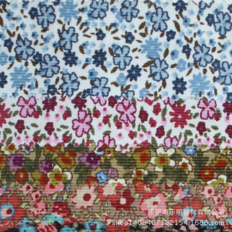 MB156供应21坑无弹印花灯芯绒布服装鞋材手袋绒布