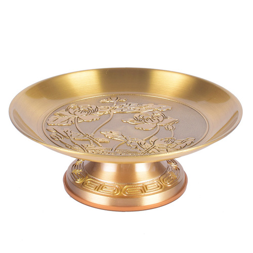 Fruit plate for Buddha in front of the Buddha, fruit plate for Buddha, lotus flower plate with blessing word, pure copper ornaments, Buddhist hall supplies, Buddhist utensils