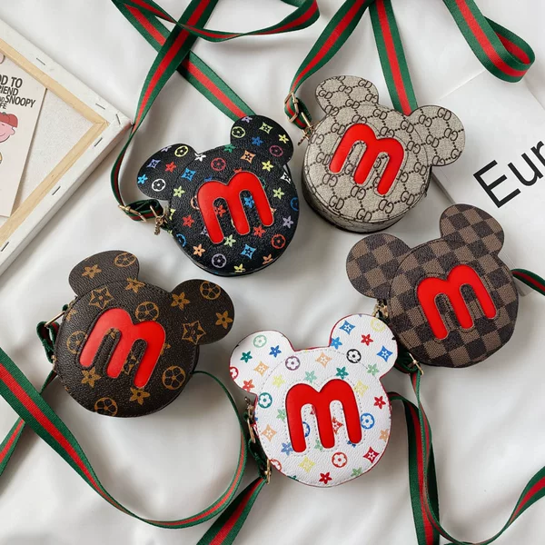 Cute Bag Cross-Body Coin Purse Korean Style Fashion Princess Wide Shoulder Strap Small Round Bag Mickey Mouse Print Small Shoulder Bag