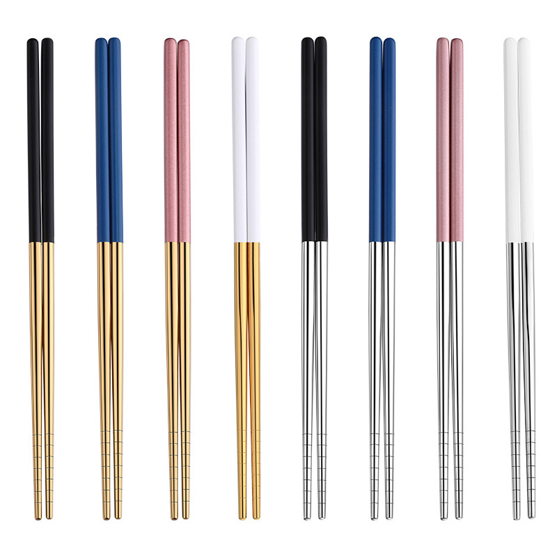 304 de acero inoxidable palillos hogar cuadrado hueco espiral antideslizante vajilla de metal hotel restaurante palillos de Oro Negro regalo