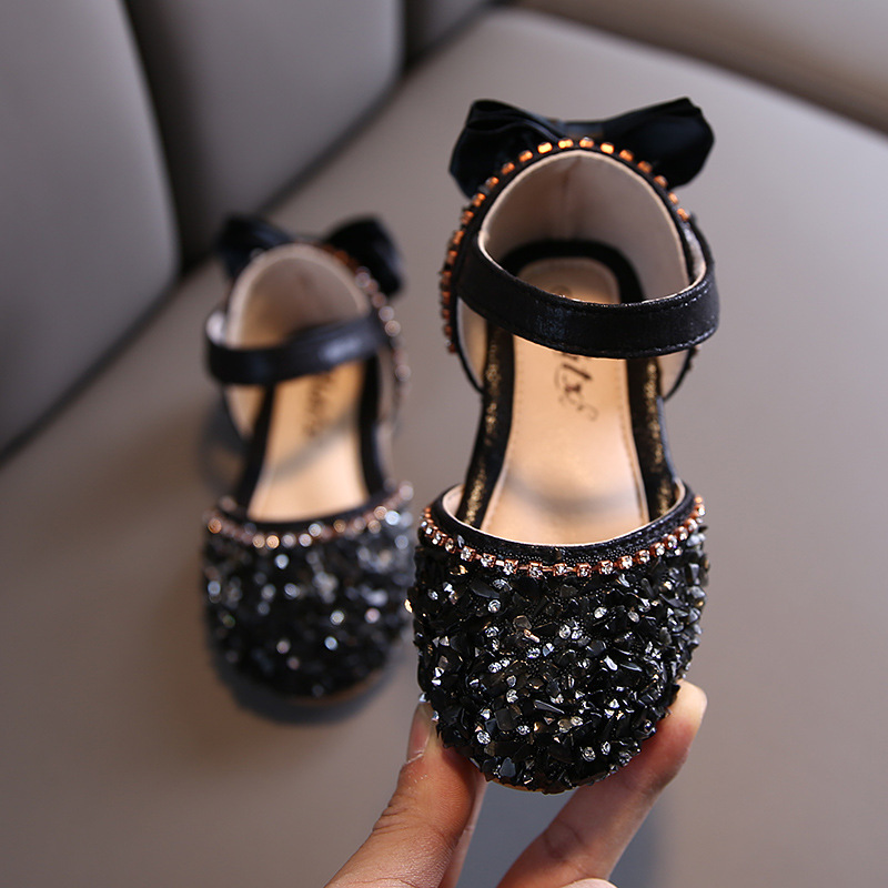 2020 Spring and Summer New Girls' Semi-sandals Korean Style Baby Girl's Rhinestone Sequin Leather Shoes Girl's Trendy Dancing Shoes