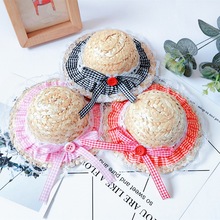 新款特卖狗狗草帽蕾丝蝴蝶结帽子猫生日帽宠物太阳帽服饰变身装