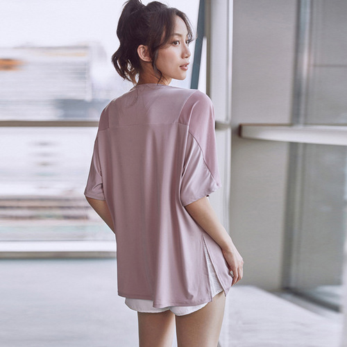 Women's Loose Fit Running Fitness Top Summer Short Sleeve Yoga T-Shirt Long T-Shirt