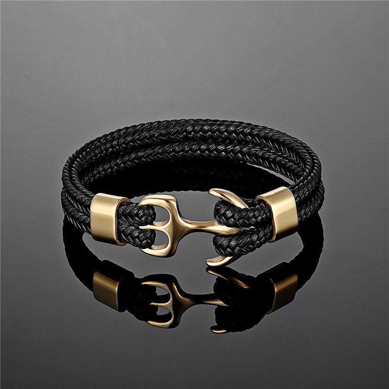 European and American Men's Titanium Steel Bracelet Black Cowhide Braided Anchor Stainless Steel Genuine Leather Bracelet Leather Rope European and American Men's Titanium Steel Bracelet Black Cowhide Braided Anchor Stainless Steel Genuine Leather Bracelet Leather Rope