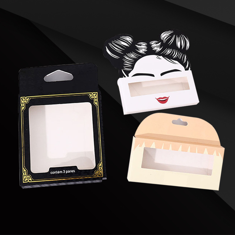 厂家制定睫毛盒卡纸盒化妆品包装盒加压角镂空包装假睫毛盒子礼盒