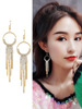 Earrings, pendant with tassels from pearl, long zirconium, Korean style