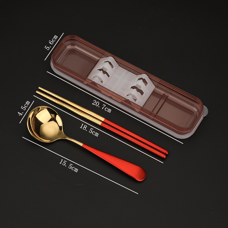 3.5mm 두께의 숟가락 젓가락 세트 (레드 골드)