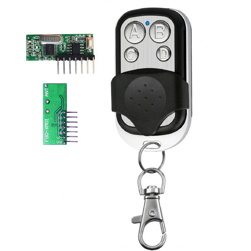 4通道433金属4键  RF无线遥控器收发模块 学习码解码板输出高电平