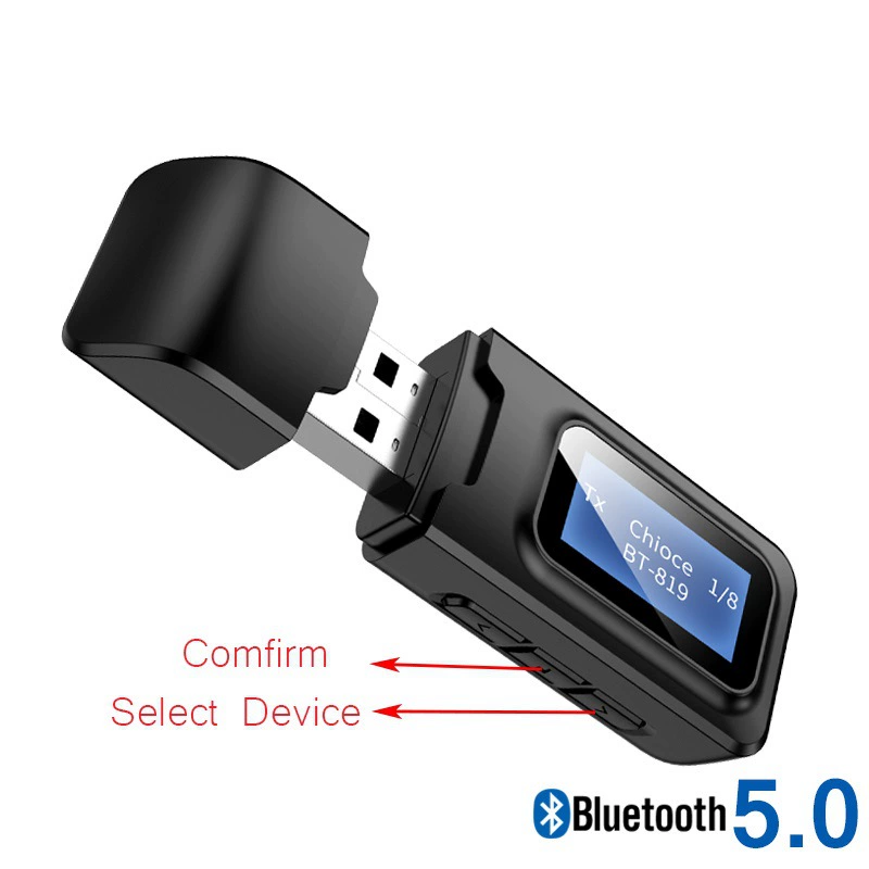 Bluetooth USB5.0 wireless adapter LCD display audio transmitter AUX receiver two -in -one transceiver
