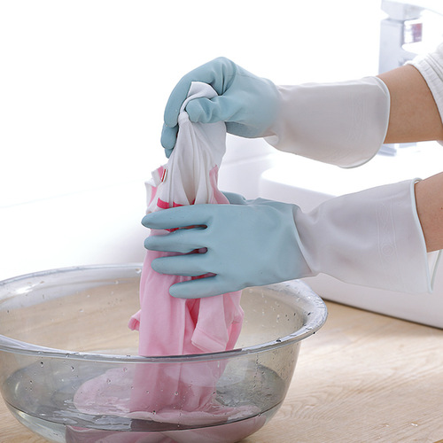 Two-color household cleaning and dishwashing gloves, kitchen dishes and clothes, rubber thin, durable, waterproof, plastic thickened