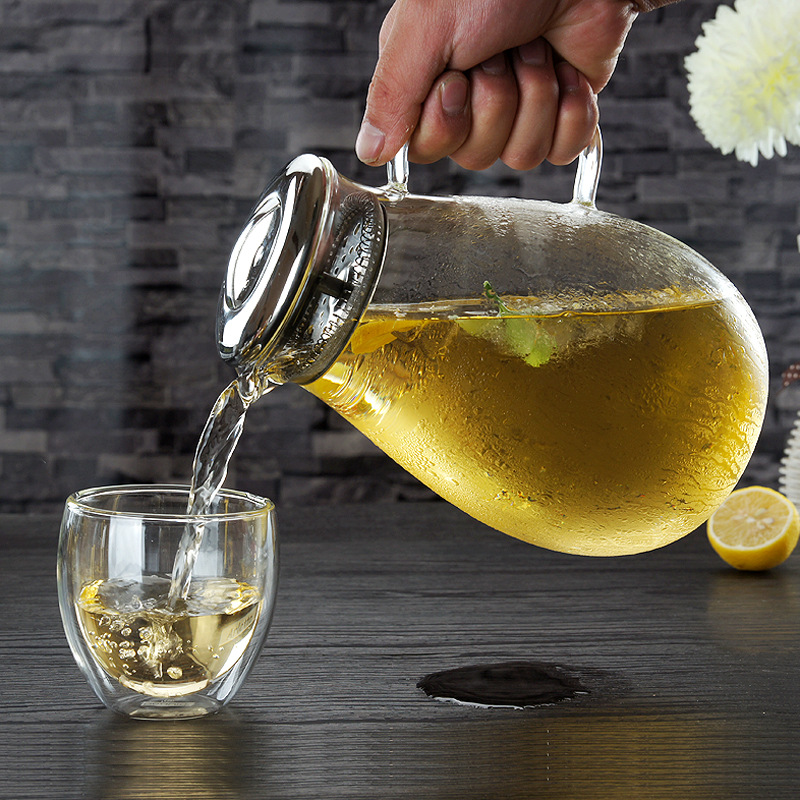 Botella de agua fría de vidrio borosilicato gota de agua tetera de gran capacidad olla de vidrio transparente olla de jugo olla de agua