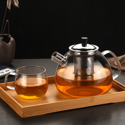 Tea water separation filter teapot thickened glass teapot set heat-resistant teapot transparent flower and fruit teapot set