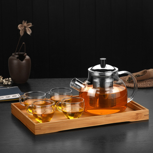 Tea water separation filter teapot thickened glass teapot set heat-resistant teapot transparent flower and fruit teapot set