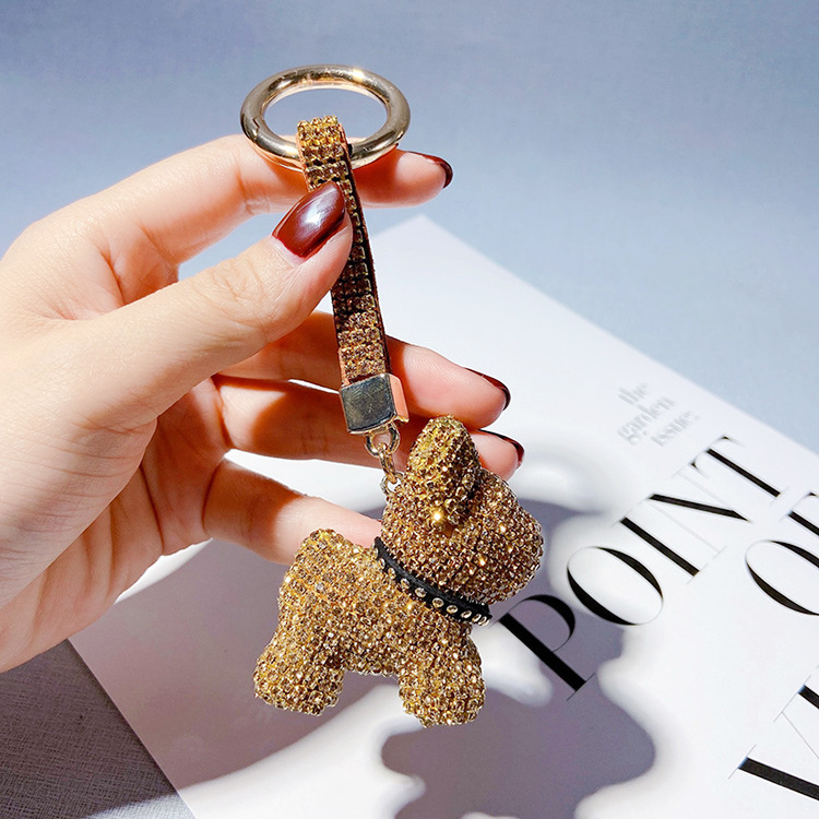 Llavero de Bulldog Francés con Cadena de Garras con Incrustaciones de Diamantes, Colgante de Muñeca de Dibujos Animados, Regalo, Accesorio de Bolso para Mujer, Diseño Brillante