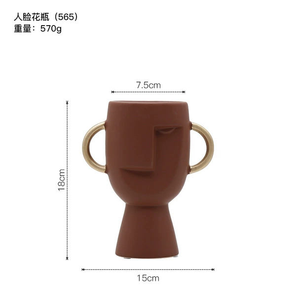 Human face vase small coffee color