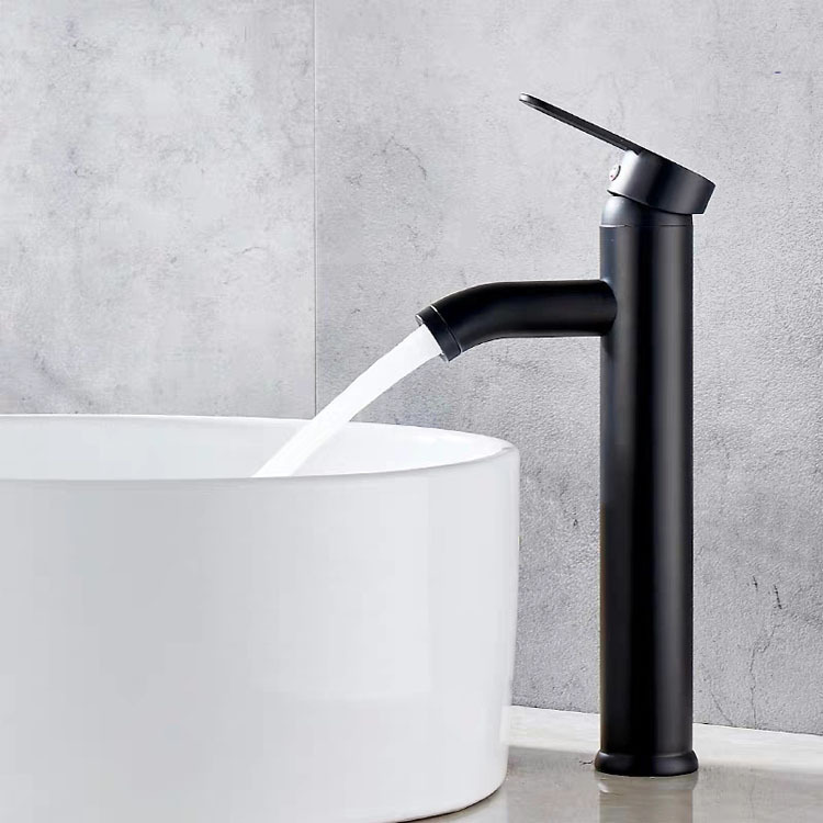 Stainless Steel Hot and Cold Faucet, European-Style Black Countertop Basin, Bathroom Sink with Water-Saving Design