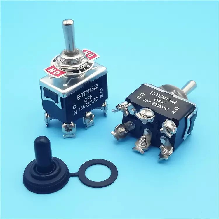 E-TEN1322钮子开关6脚3档带防水帽 摇臂拨动开关黑/橙色 15A/250V