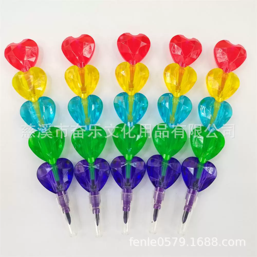 厂家批发 创意文具 卡通学生免削5节爱心砖石涂鸦蜡笔 小学生奖品
