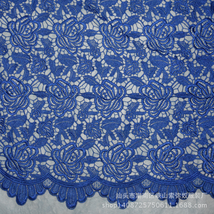 涤纶水溶蕾丝面料花边  镂空立体刺绣满幅  外贸订单 厂家直销