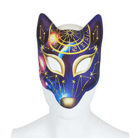 跨境货源现货万圣节狂欢节化妆舞会皮革印刷日本风多图案狐狸面具