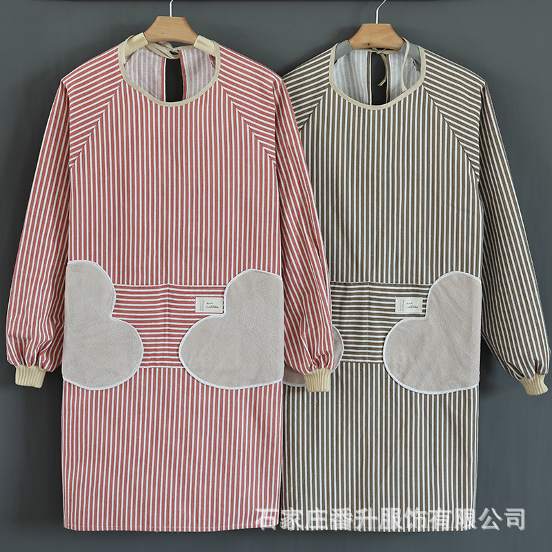 Delantal de limpieza a mano de moda para mujer cocina doméstica algodón y lino de manga larga backwear overol impermeable para adultos