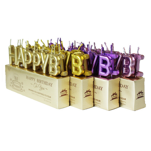 Hot selling wholesale golden letter candles 13pcs gold plated loose letters pvc box cake inserts decoration birthday candles