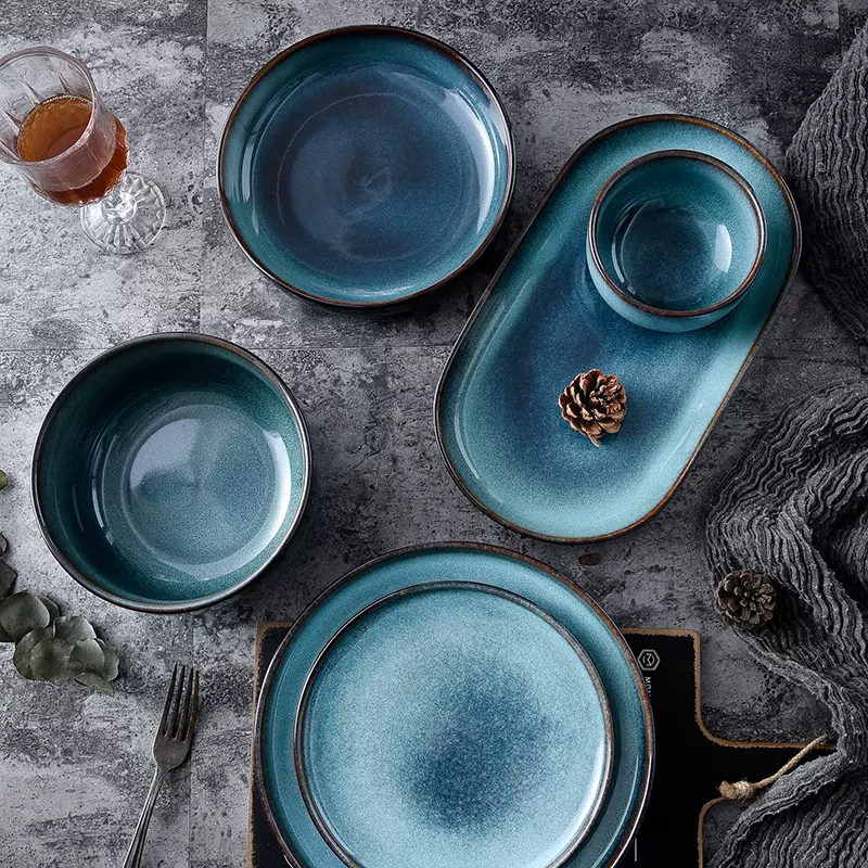 北欧碗碟盘套装 日式家用窑变陶瓷餐具 酒店饭店饭碗鱼盘碟子批发