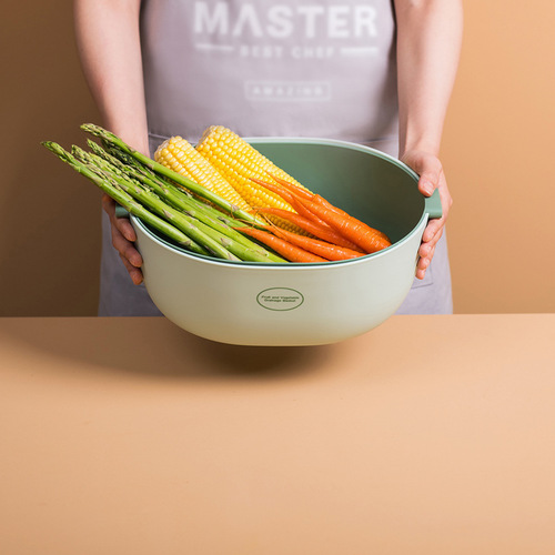 Double-layered vegetable sink drain basket for washing fruit and vegetables, vegetable basket, kitchen, modern living room, creative home fruit plate